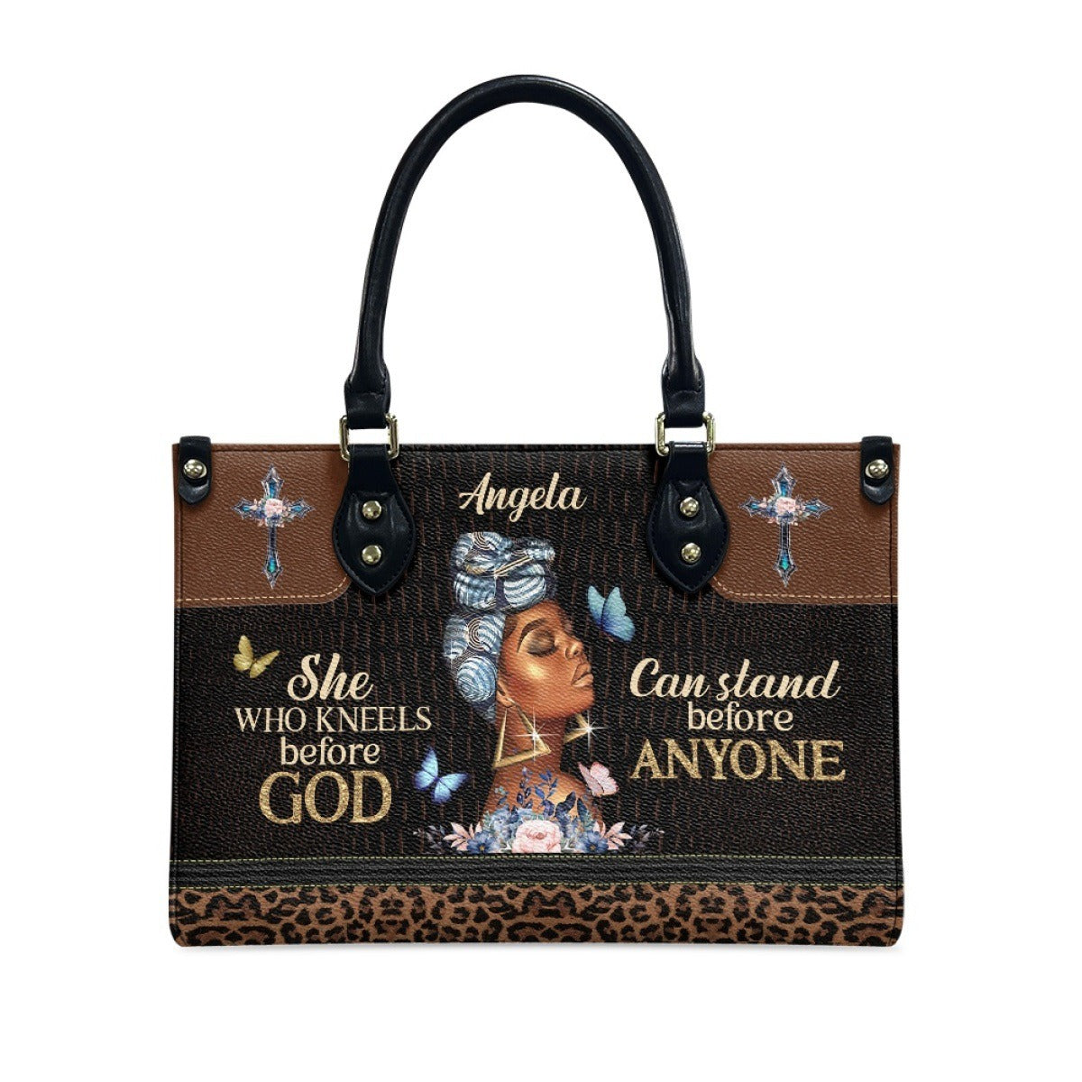 Butterfly Print Leather Handbag