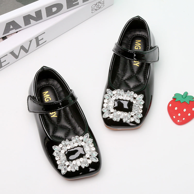 Red Leather Princess Shoes with Rhinestones for Kids