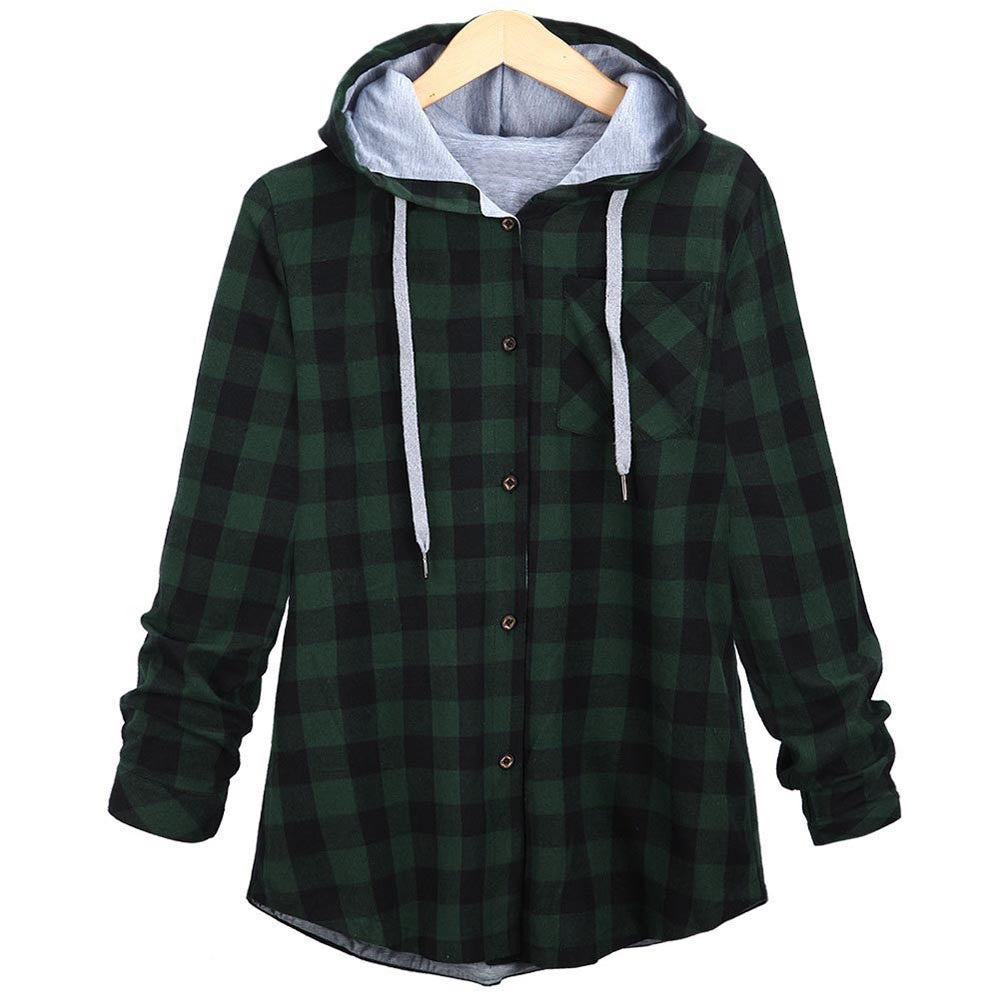 Checked Hooded Cardigan