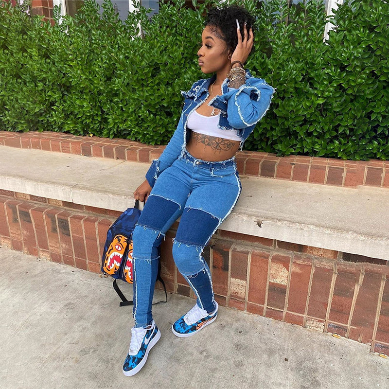 Patchwork Denim Set