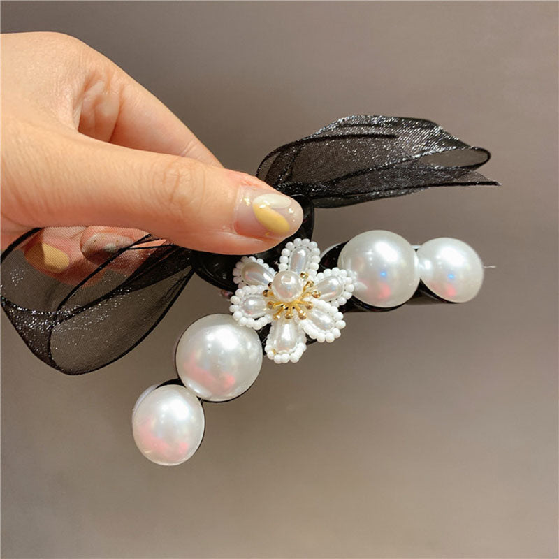 Pearl Bow Hair Claw Set