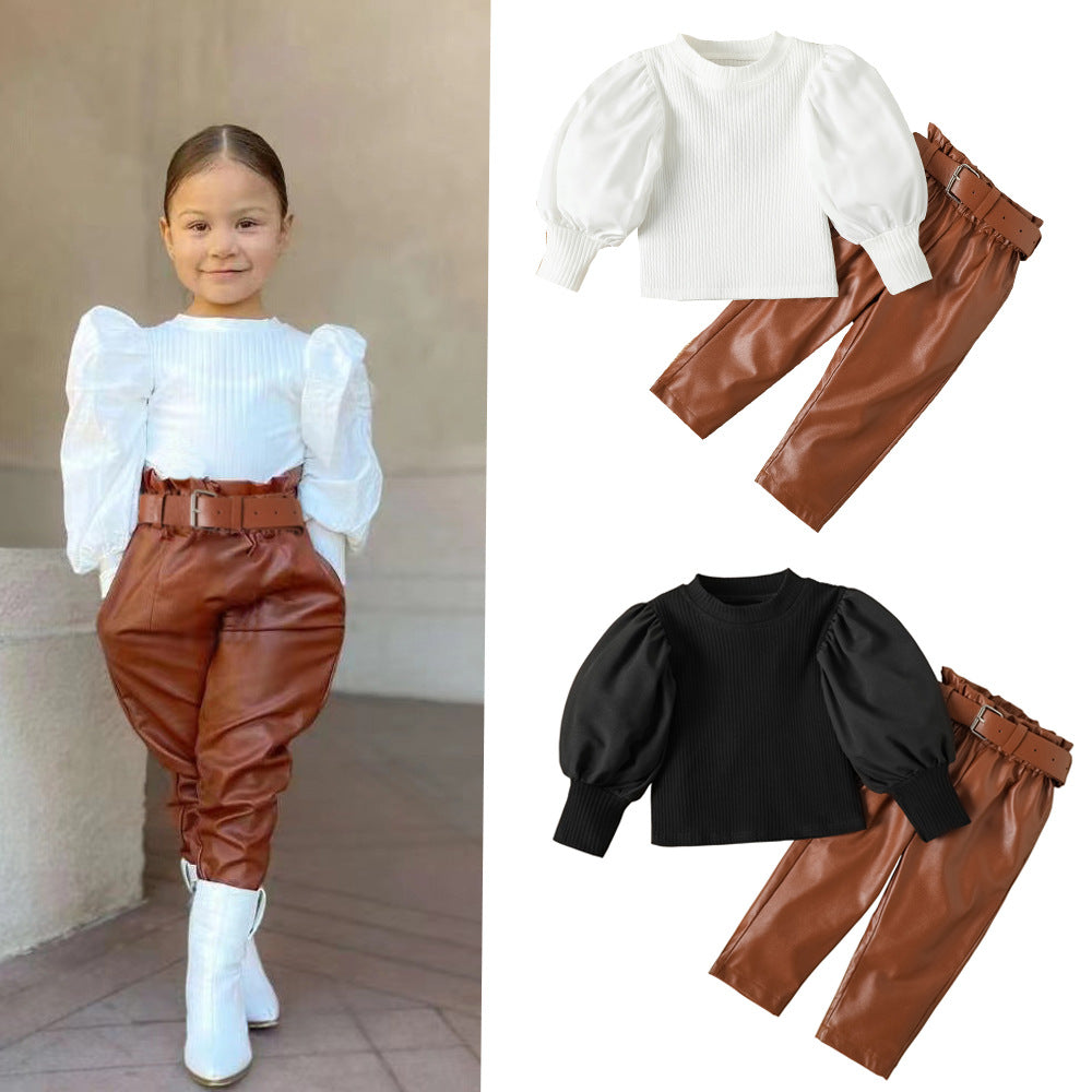 Girls' Puff Sleeve Top & Pants Set