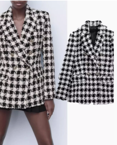 Houndstooth Double-Breasted Coat