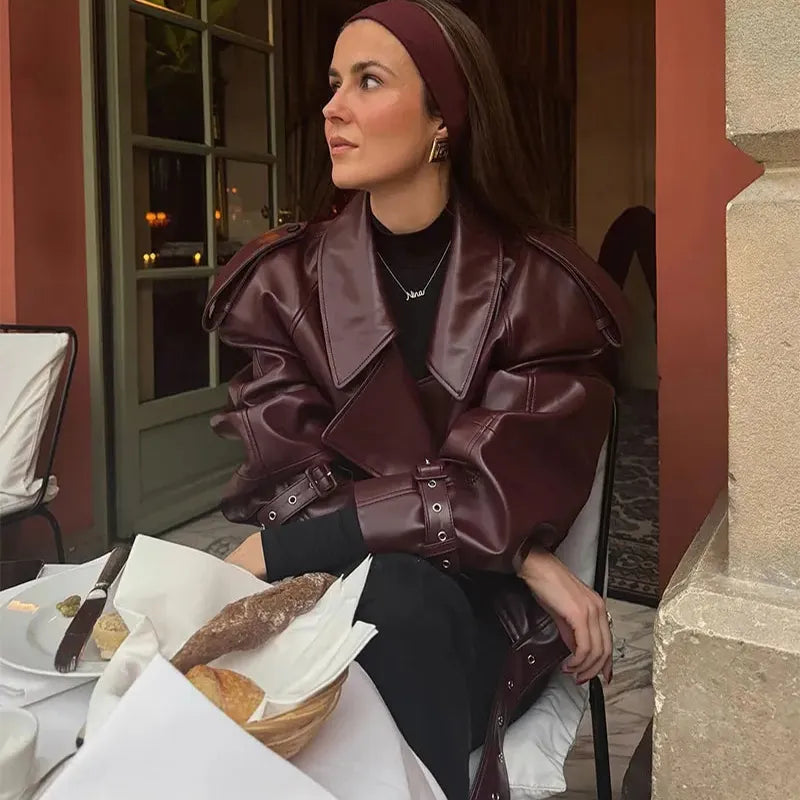 Cropped Faux Leather Jacket