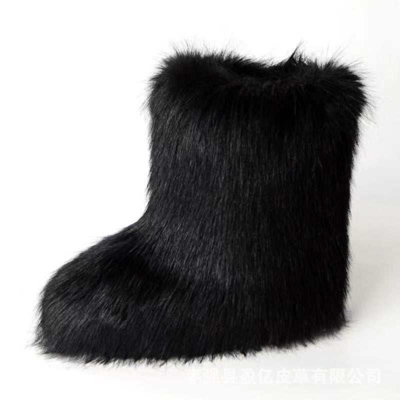 Fashionable Thick Plush Winter Knee-High Boots for Women