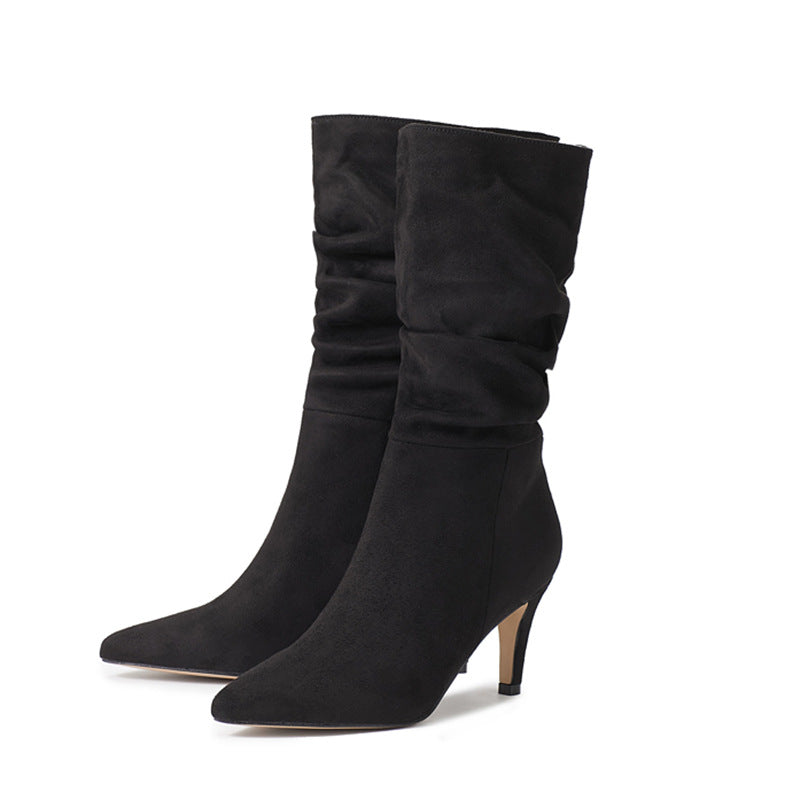 Slouchy Suede Heeled Boots