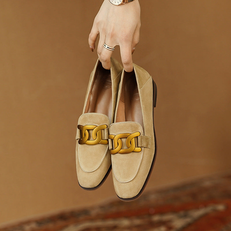 French Vintage Metal Buckle Loafers for Women