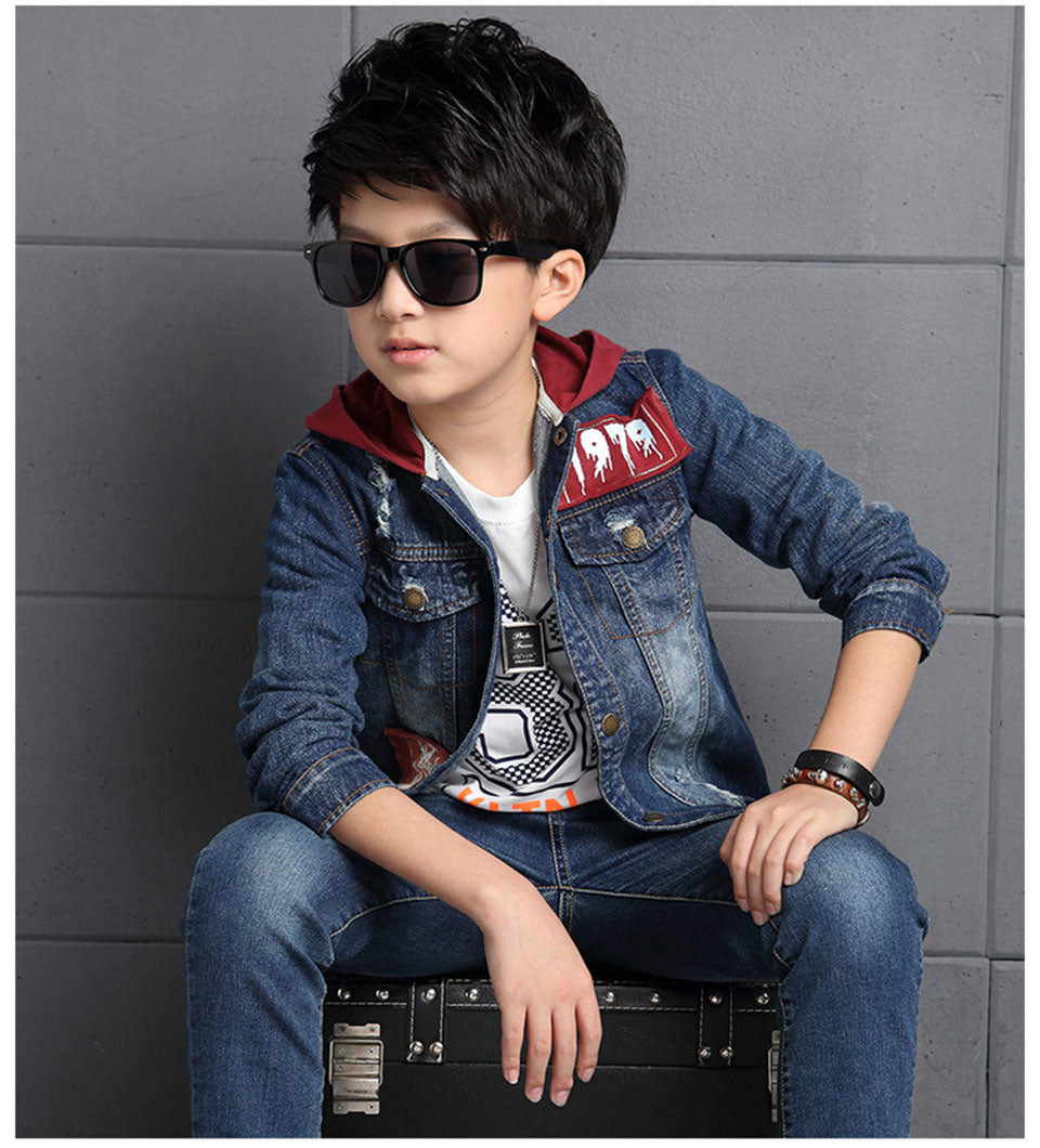 Boys' Hooded Denim Jacket Set