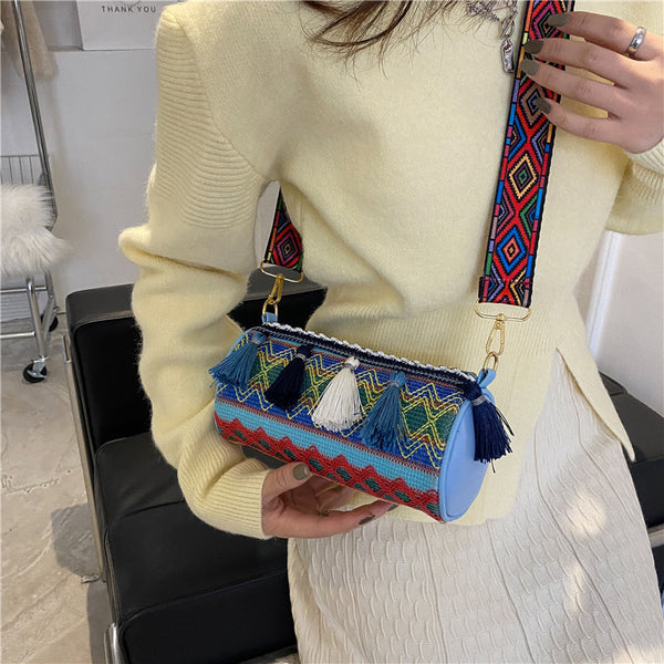 Embroidered Barrel Bag
