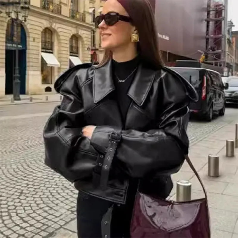 Cropped Faux Leather Jacket