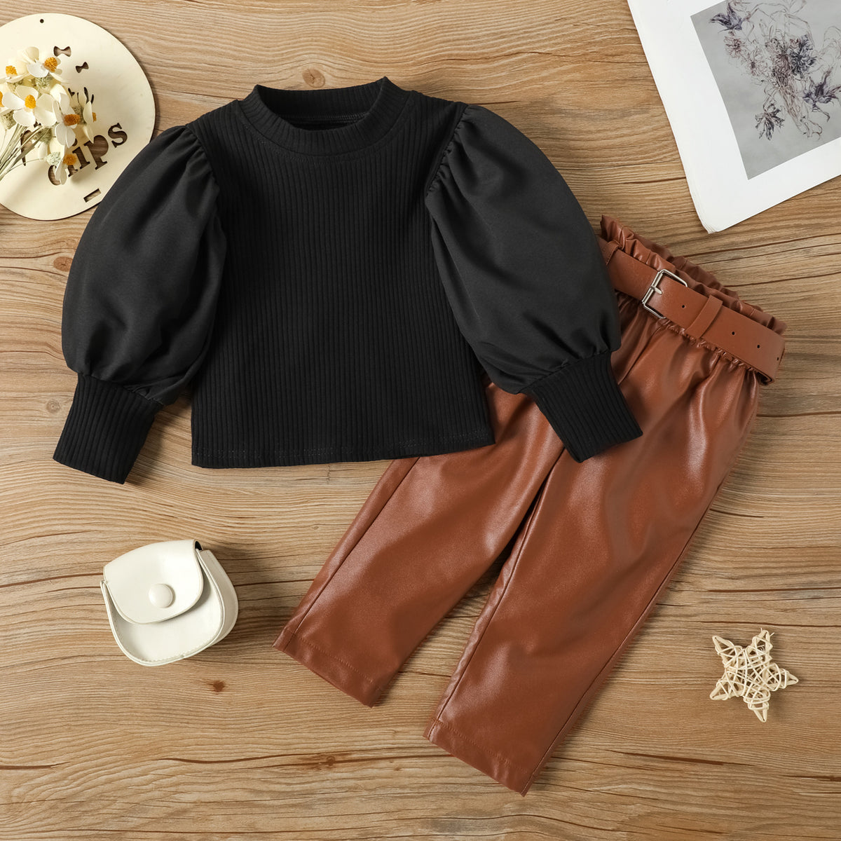 Girls' Puff Sleeve Top & Pants Set