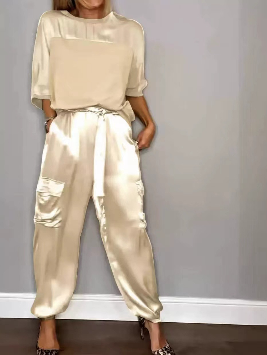 Satin Blouse & Trousers Set