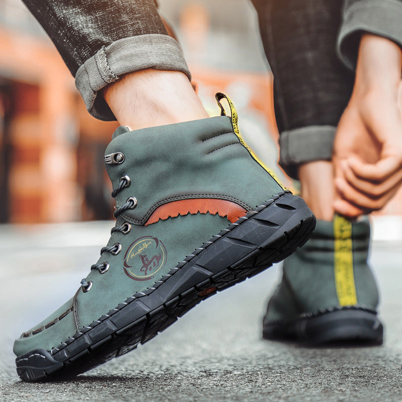 Vintage Hand-Stitched Leather Boots for Men