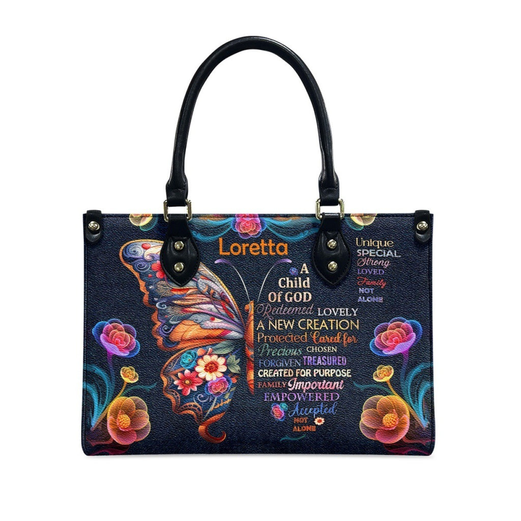Butterfly Print Leather Handbag