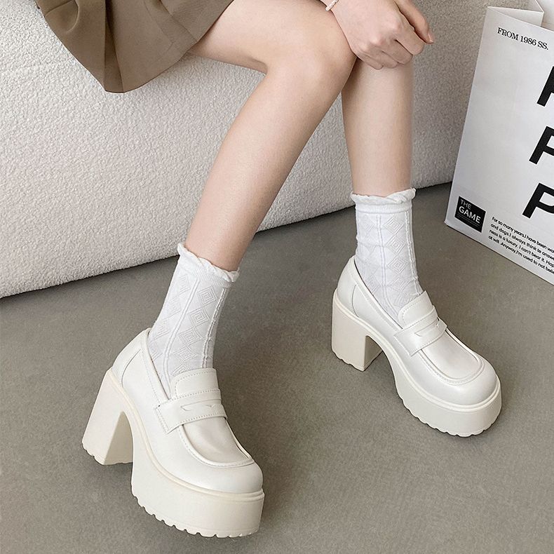 Vintage Style Black Chunky Heeled Loafers for Women