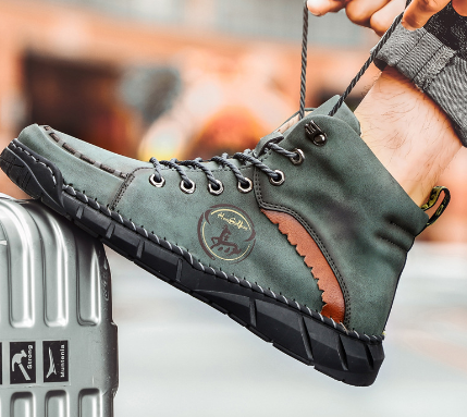Vintage Hand-Stitched Leather Boots for Men