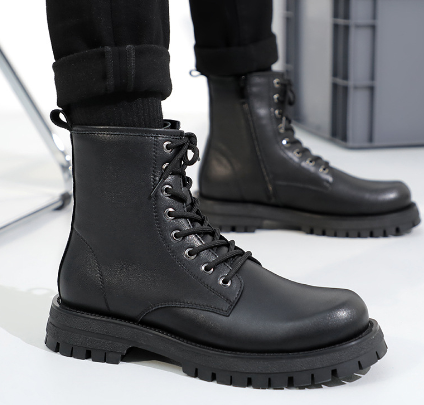 Black High-Top Boots for Boys in Overalls Style