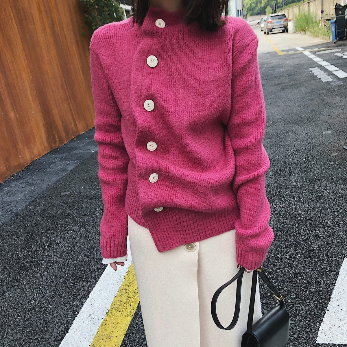 Asymmetric Button Cardigan