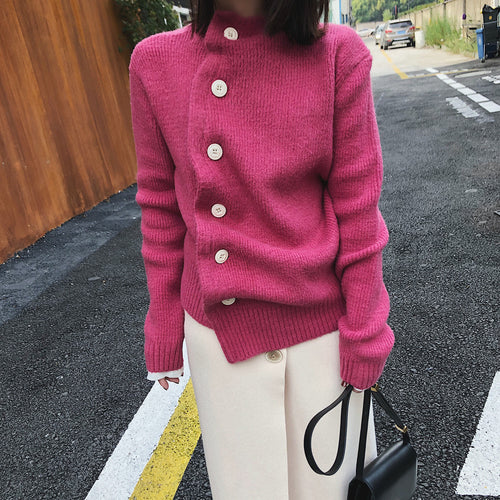 Asymmetric Button Cardigan