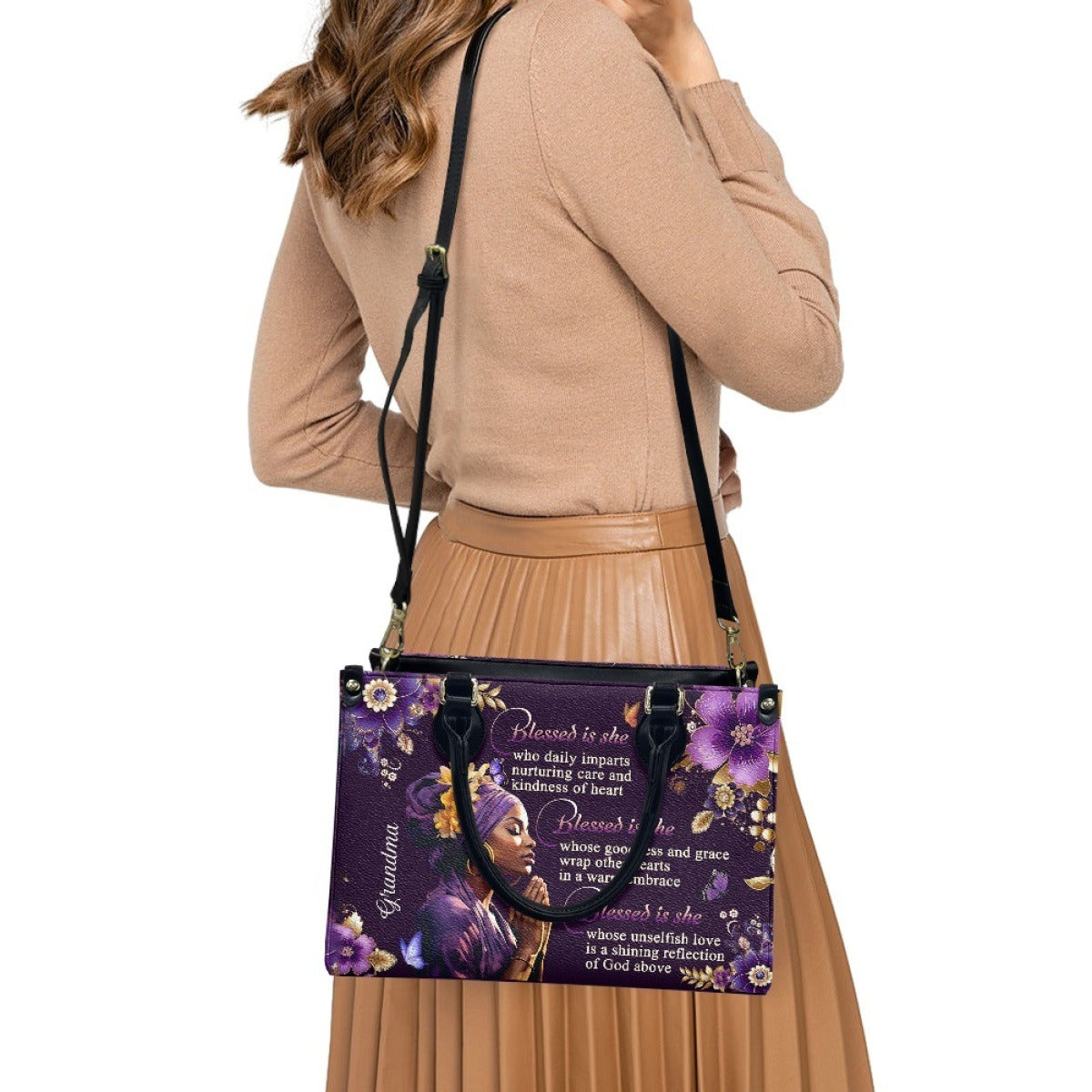 Butterfly Print Leather Handbag