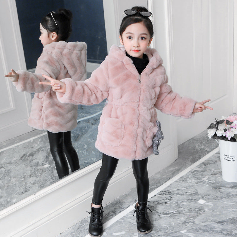 Girls' Hooded Faux Fur Coat