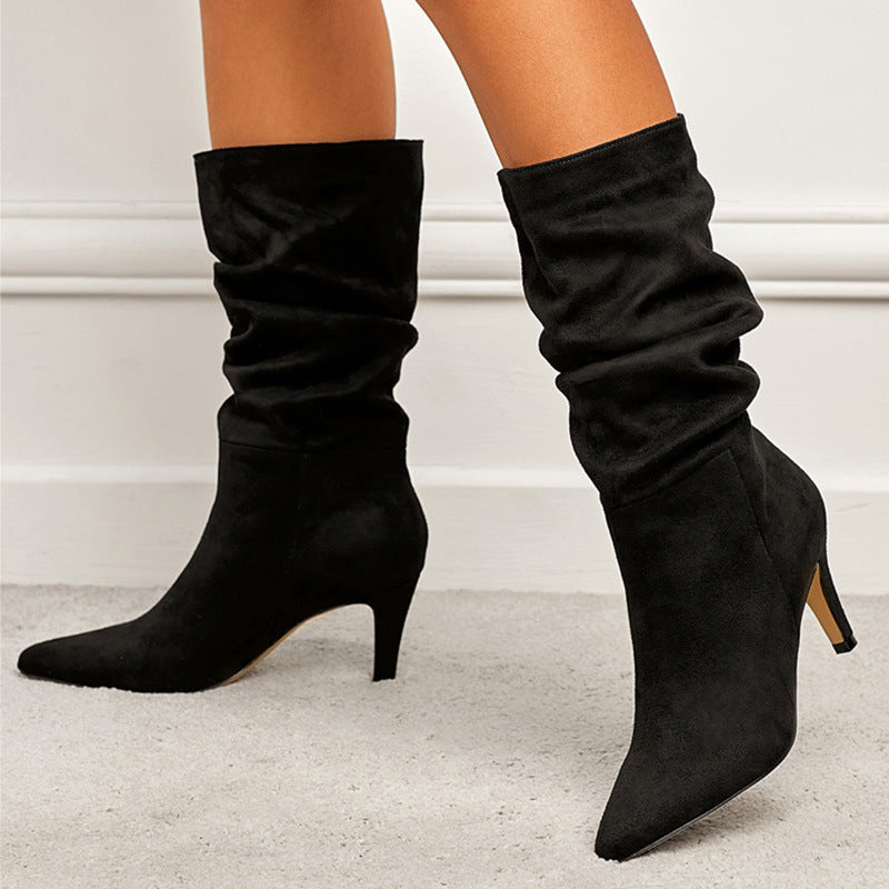 Slouchy Suede Heeled Boots