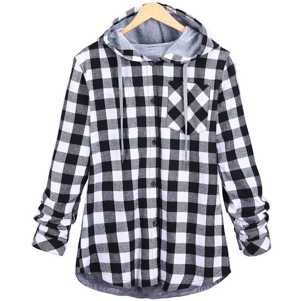 Checked Hooded Cardigan