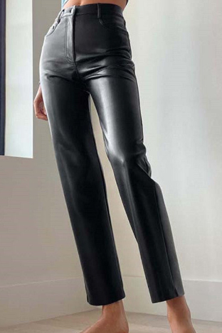 Faux Leather Straight Trousers