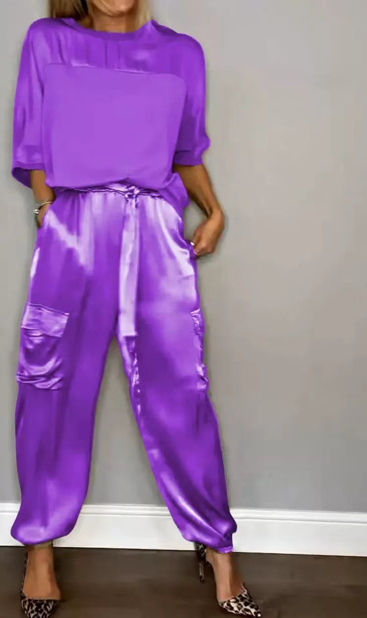 Satin Blouse & Trousers Set