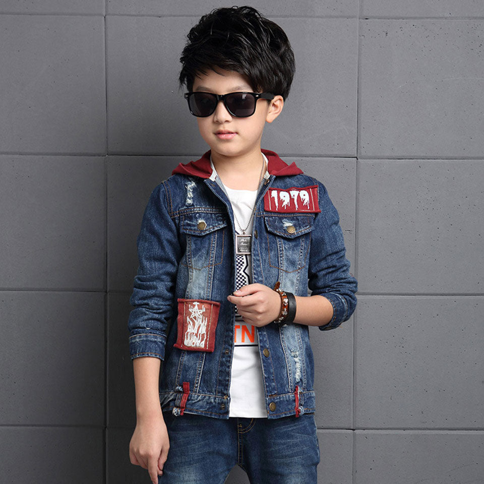 Boys' Hooded Denim Jacket Set