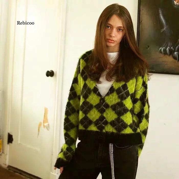 Fluffy Green Plaid Cardigan