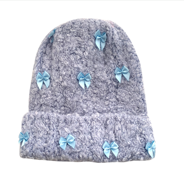 Fluffy Bow Knit Beanie