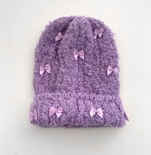 Fluffy Bow Knit Beanie