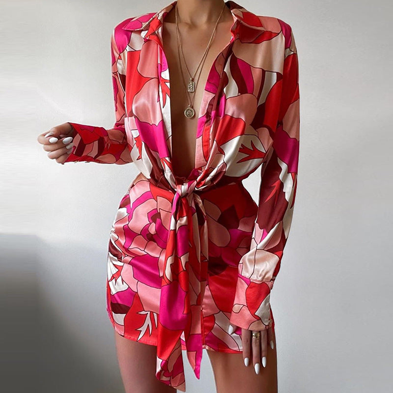 Lapel Print Dress