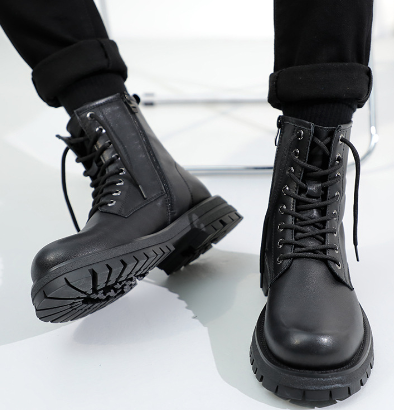 Black High-Top Boots for Boys in Overalls Style