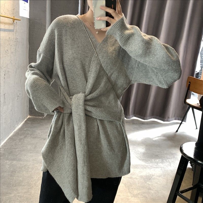 V-Neck Knit Sweater Dress