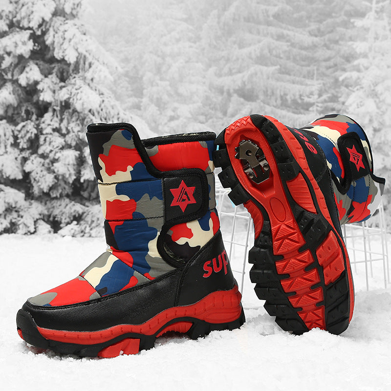 High-Top Boys' Velvet Snow Boots for Ages 7-12