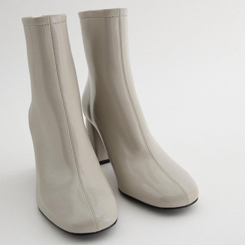 Gray Chunky Heeled Ankle Boots for Women
