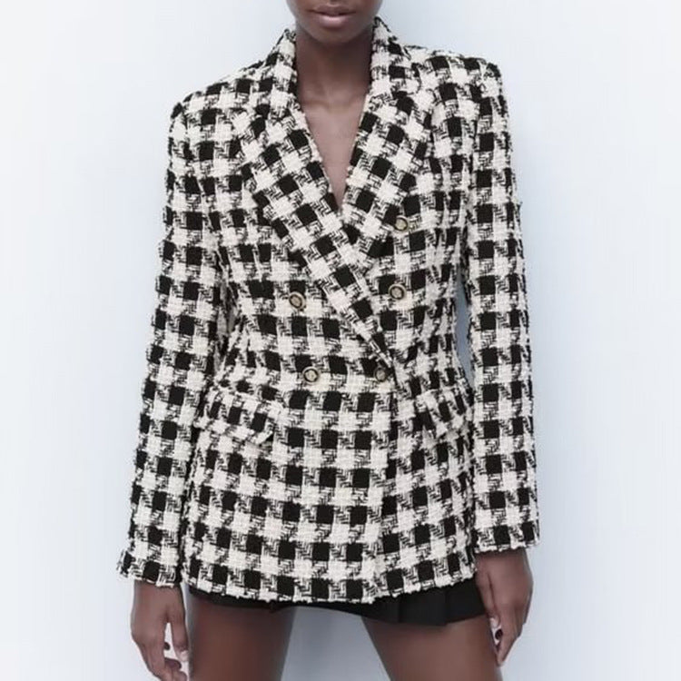 Houndstooth Double-Breasted Coat