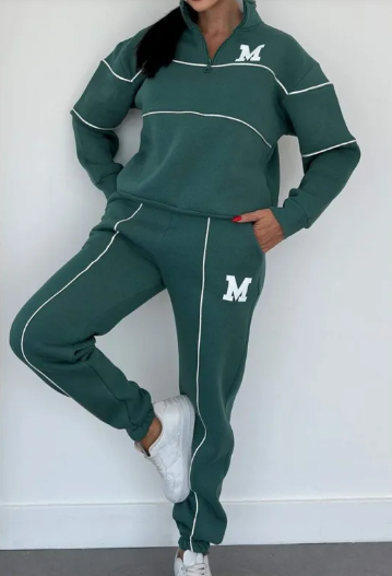Zip Cardigan & Striped Trousers Set