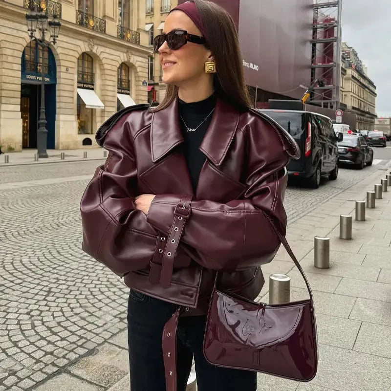 Cropped Faux Leather Jacket