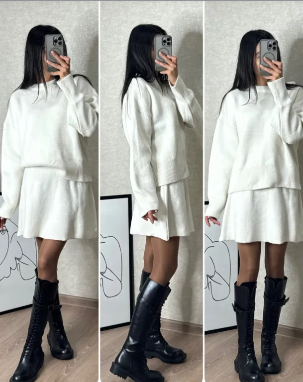 Knit Top & Skirt Set