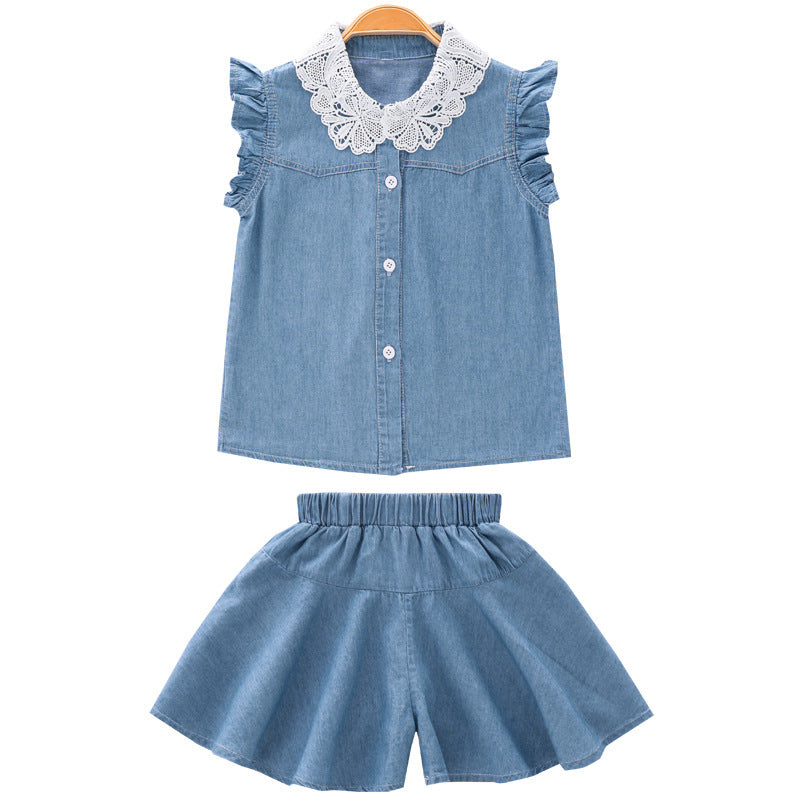 Girls' Lace Collar Denim Set